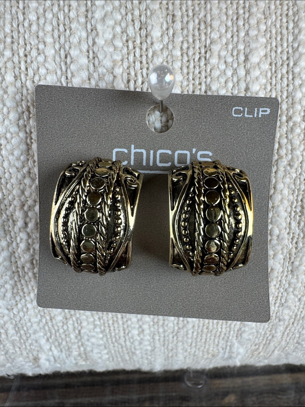 0532-Chico's Gold-Tone Braided Bead Clip-on Earrings